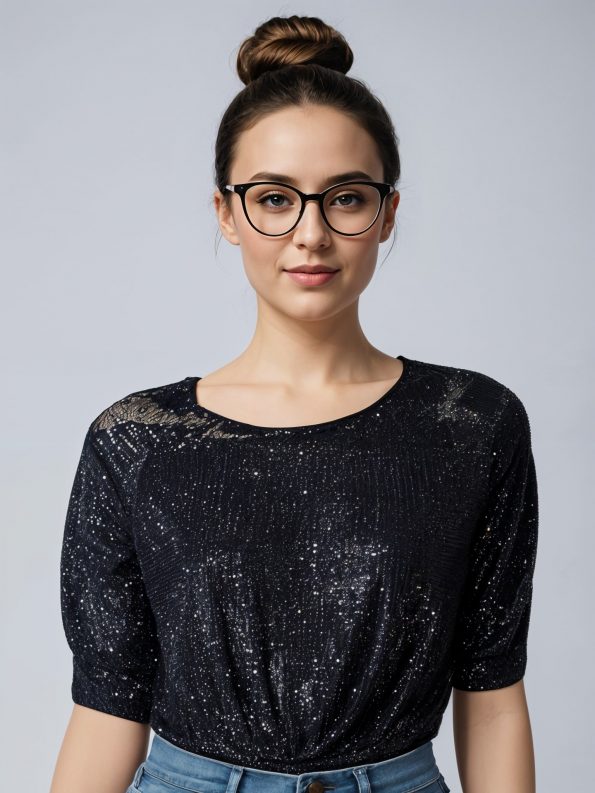 shimmer top black